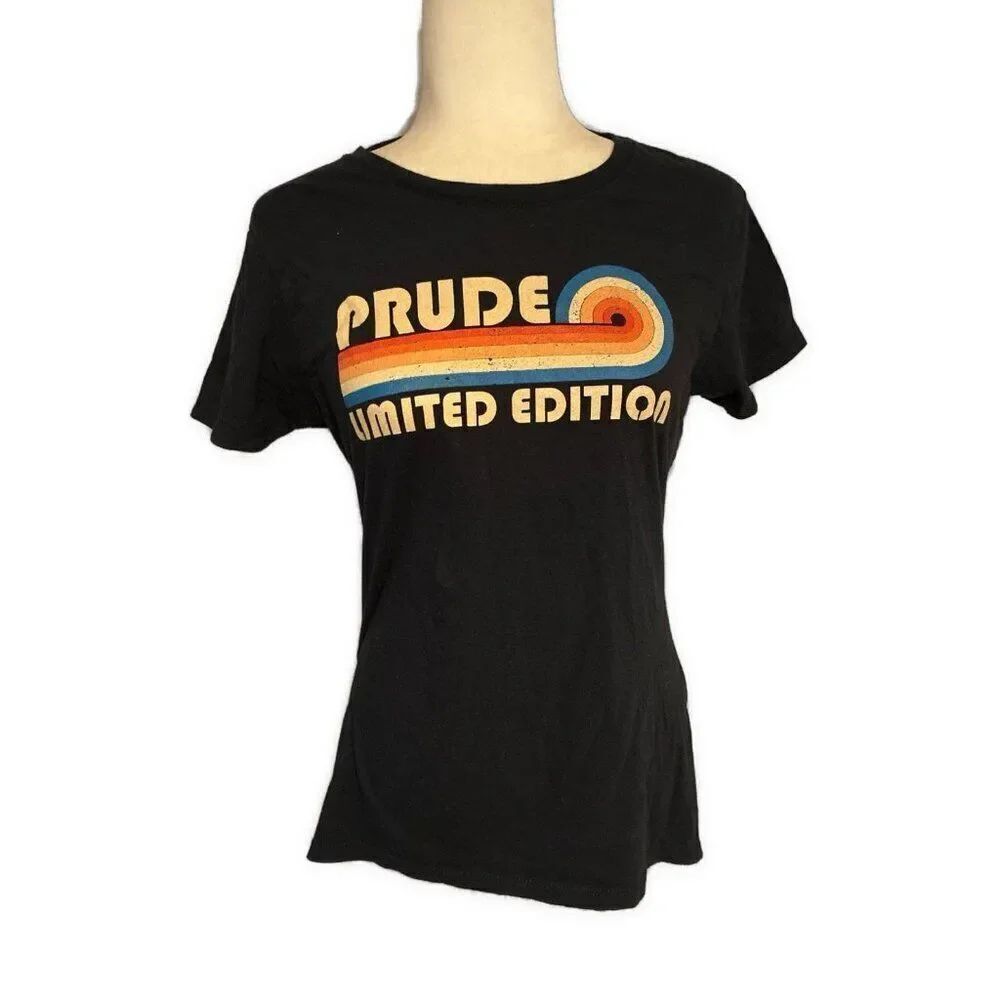 Prude Limited Edition Women’s Crew Neck Black Short Sleeve T Shirt Top Small